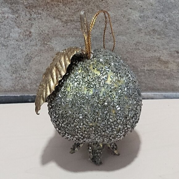 Faux Fruit Christmas Tree Ornament Glam Beaded Pomegranate Gold Leaf - Picture 6 of 8